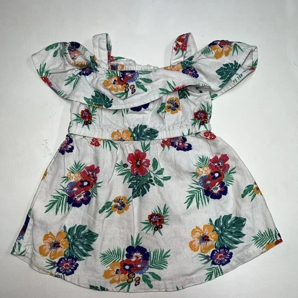 Old Navy | Dresses | Old Navy Baby Girl Tropical Sun Dress Size 8 24 M  White Hibiscus Linen Blend | Poshmark